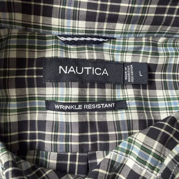 Nautica Men’s Navy Plaid Button-Down Shirt - Size Large - Picture 5 of 5